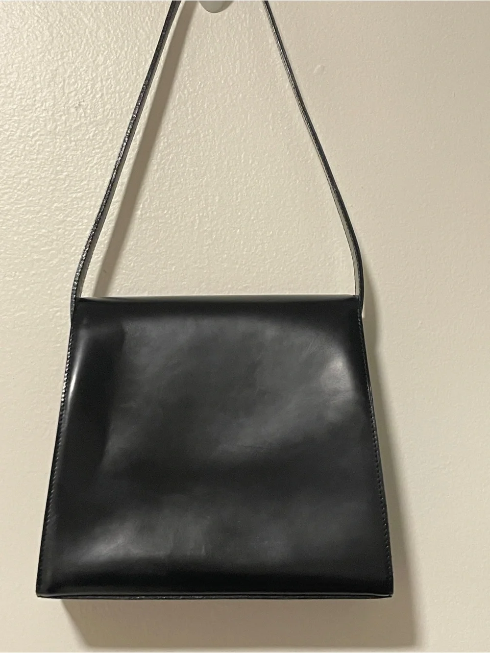 Furla Italy Black Leather Shoulder Bag Vintage Minimalist Structured Handbag